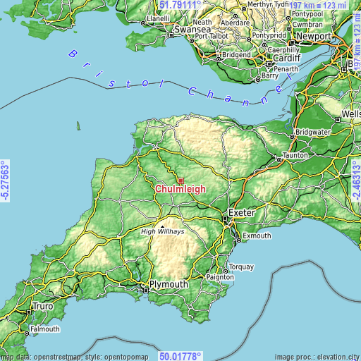 Topographic map of Chulmleigh