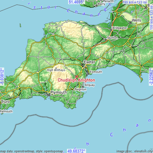 Topographic map of Chudleigh Knighton