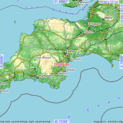 Topographic map of Chudleigh