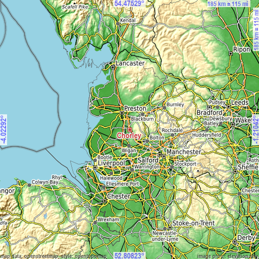 Topographic map of Chorley