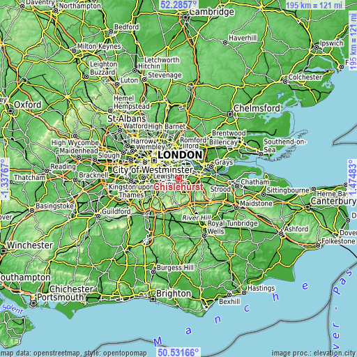 Topographic map of Chislehurst