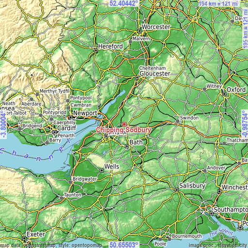 Topographic map of Chipping Sodbury