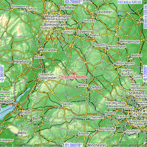 Topographic map of Chipping Norton