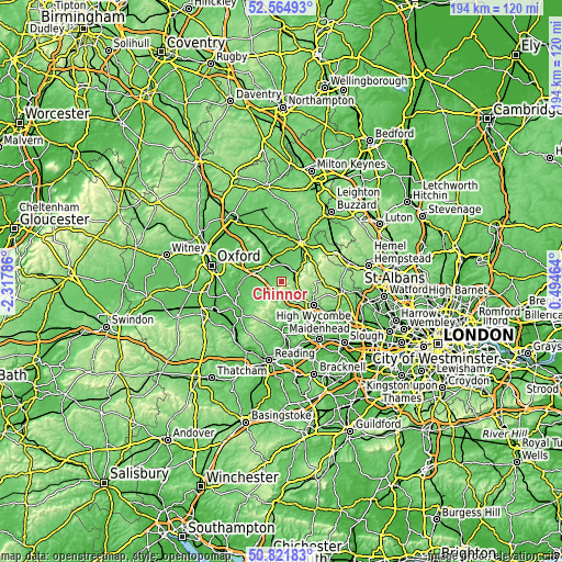 Topographic map of Chinnor