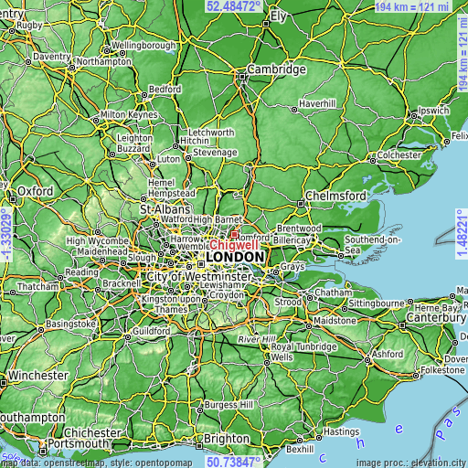 Topographic map of Chigwell