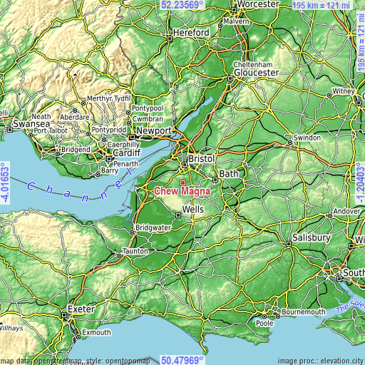 Topographic map of Chew Magna