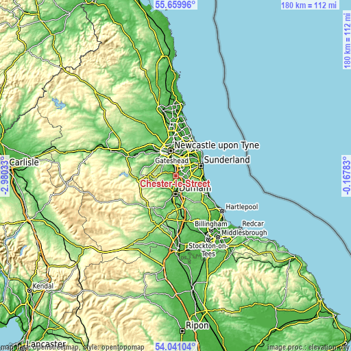 Topographic map of Chester-le-Street