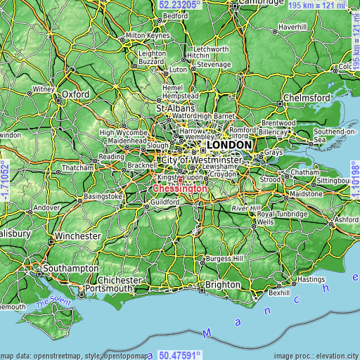 Topographic map of Chessington