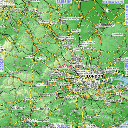 Topographic map of Chesham