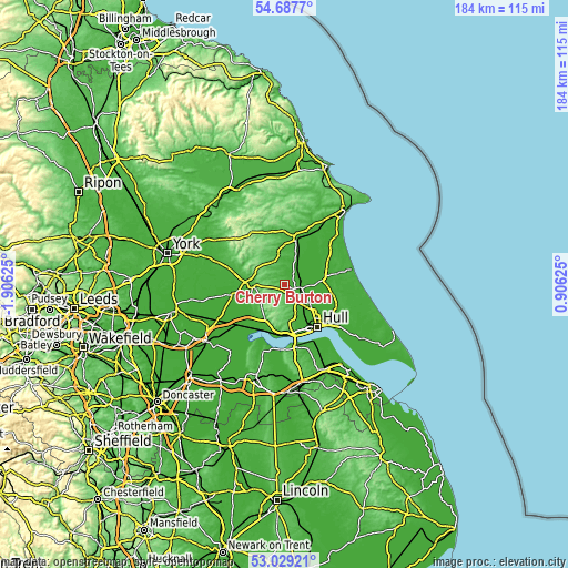 Topographic map of Cherry Burton