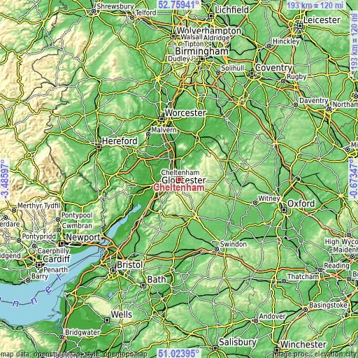 Topographic map of Cheltenham