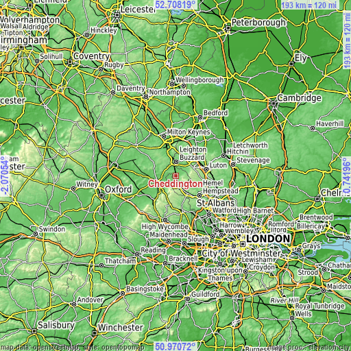 Topographic map of Cheddington