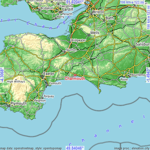 Topographic map of Charmouth