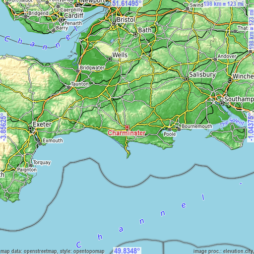 Topographic map of Charminster