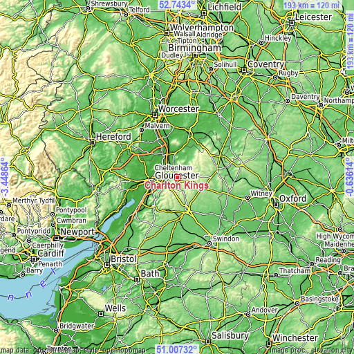 Topographic map of Charlton Kings