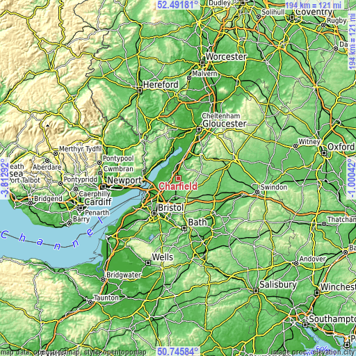 Topographic map of Charfield