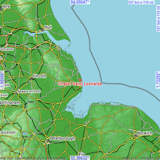 Topographic map of Chapel Saint Leonards