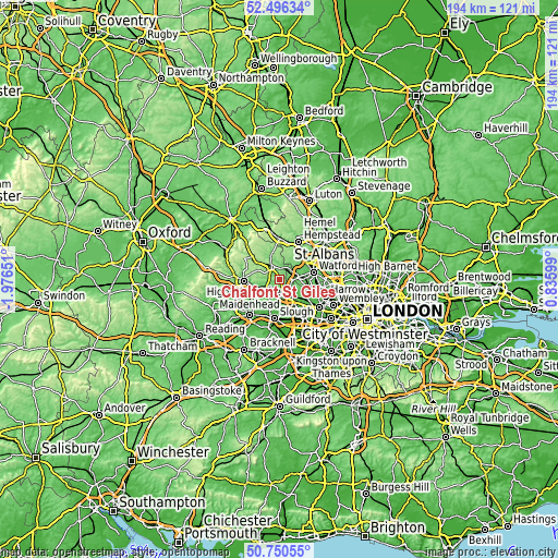 Topographic map of Chalfont St Giles