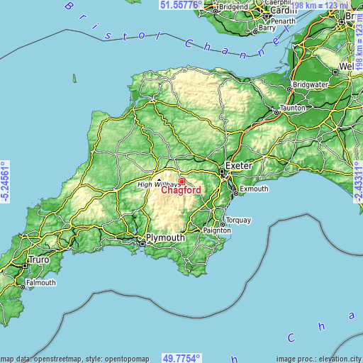 Topographic map of Chagford