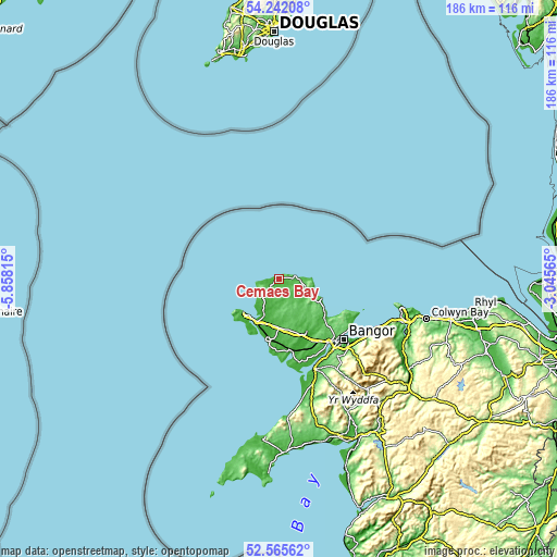 Topographic map of Cemaes Bay