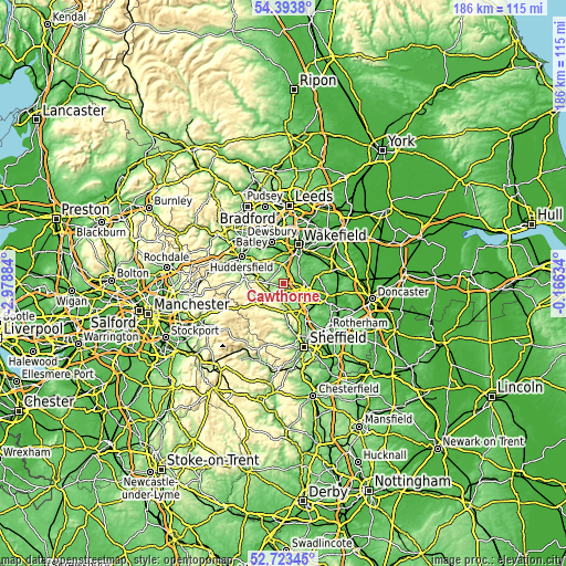 Topographic map of Cawthorne