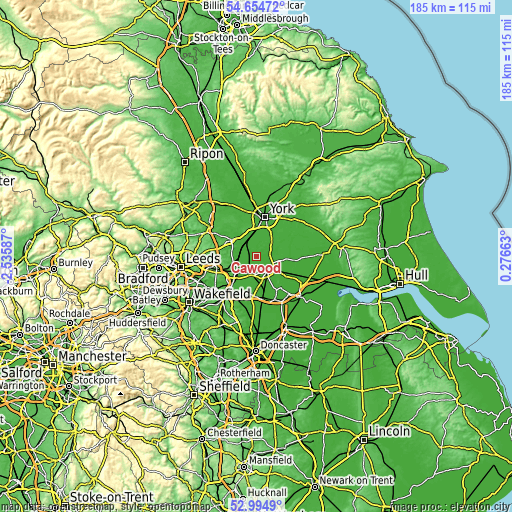 Topographic map of Cawood