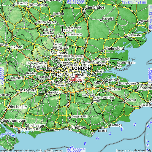 Topographic map of Catford