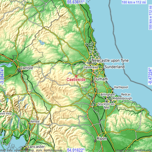 Topographic map of Castleside