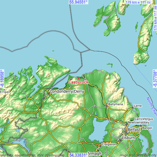 Topographic map of Castlerock