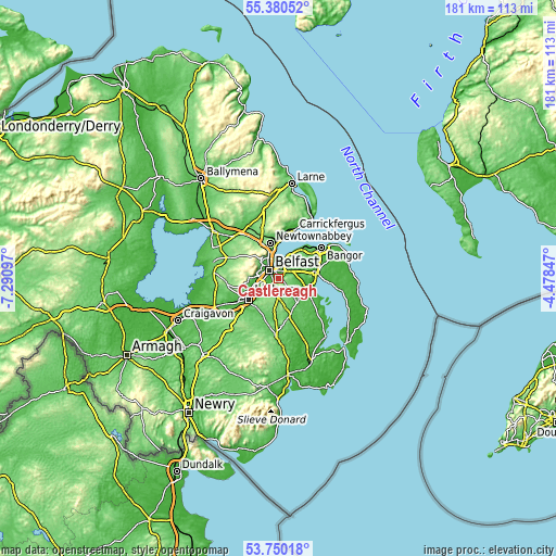 Topographic map of Castlereagh