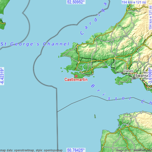 Topographic map of Castlemartin