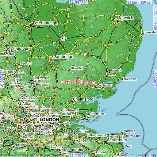 Topographic map of Castle Hedingham