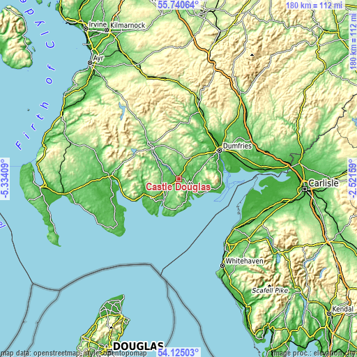 Topographic map of Castle Douglas