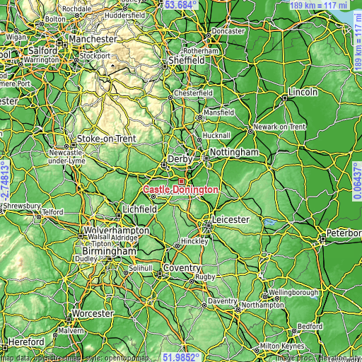Topographic map of Castle Donington
