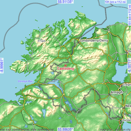 Topographic map of Castlederg