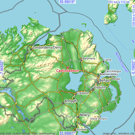 Topographic map of Castledawson