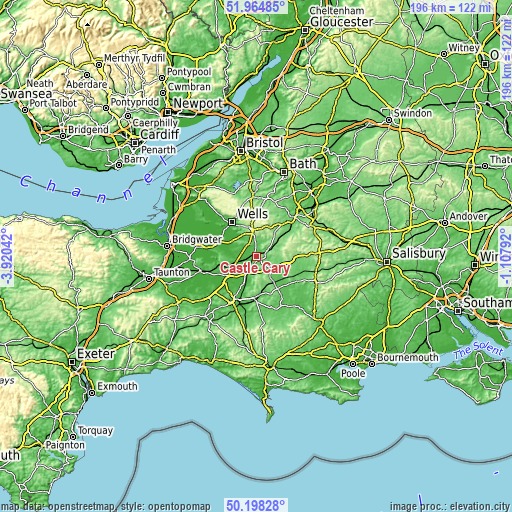 Topographic map of Castle Cary