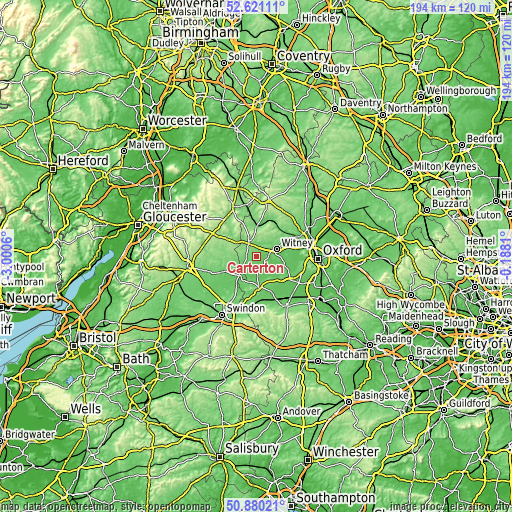 Topographic map of Carterton