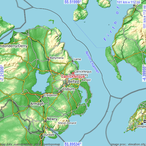 Topographic map of Carrickfergus