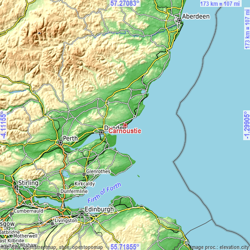 Topographic map of Carnoustie