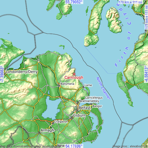 Topographic map of Carnlough