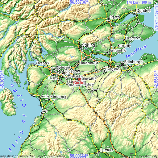 Topographic map of Carfin