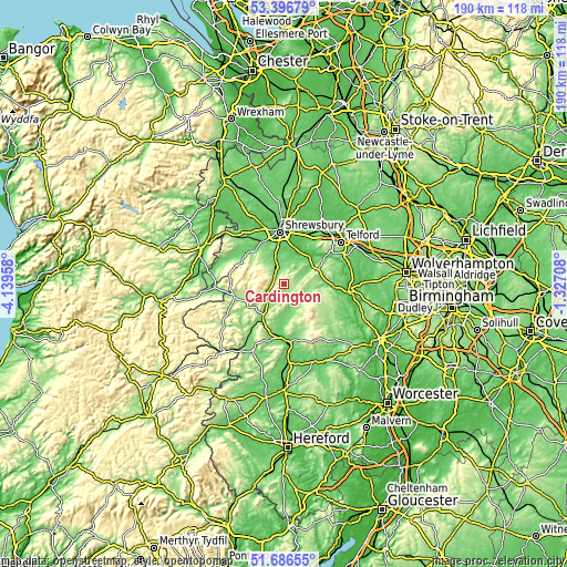 Topographic map of Cardington