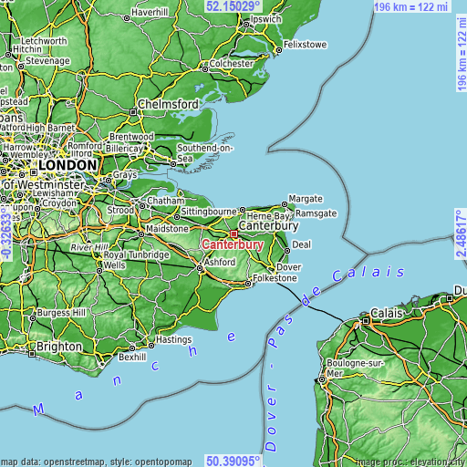 Topographic map of Canterbury