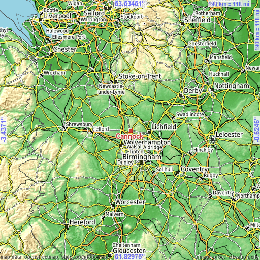 Topographic map of Cannock