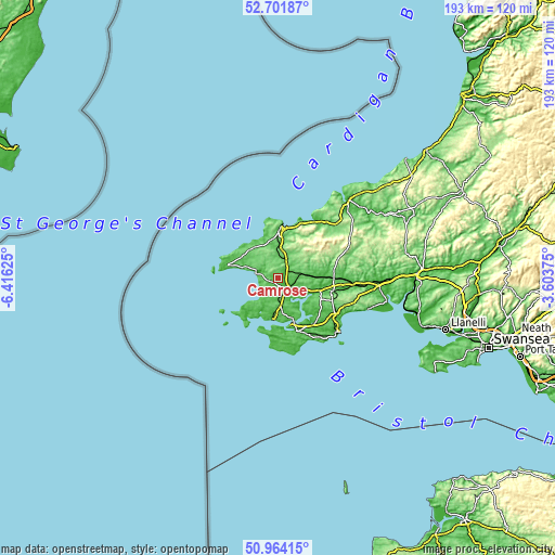 Topographic map of Camrose