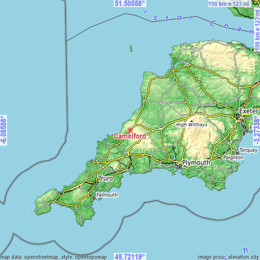 Topographic map of Camelford