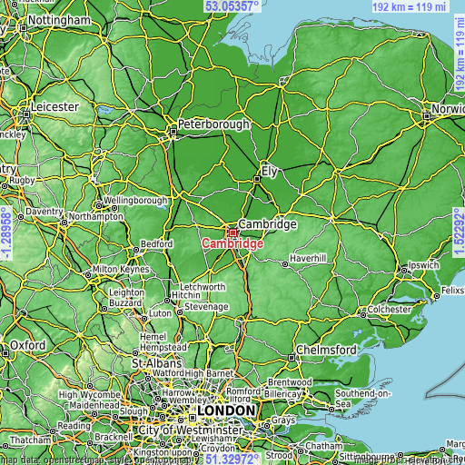 Topographic map of Cambridge