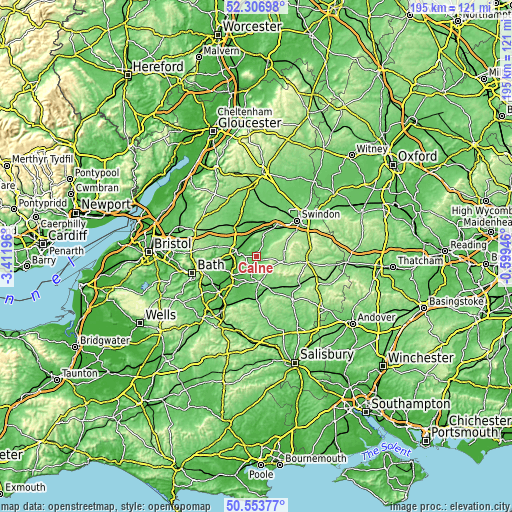 Topographic map of Calne