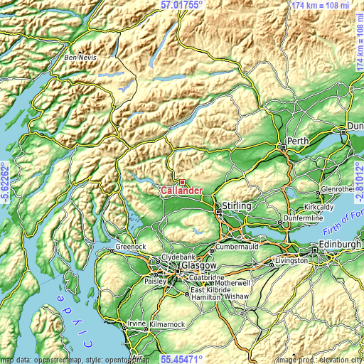 Topographic map of Callander